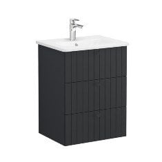 Vitra Root Groove 69482 Lavabo Dolabı, Üç Çekmeceli, 60 Cm, Mat Grafit, Yuvarlak Lavabolu